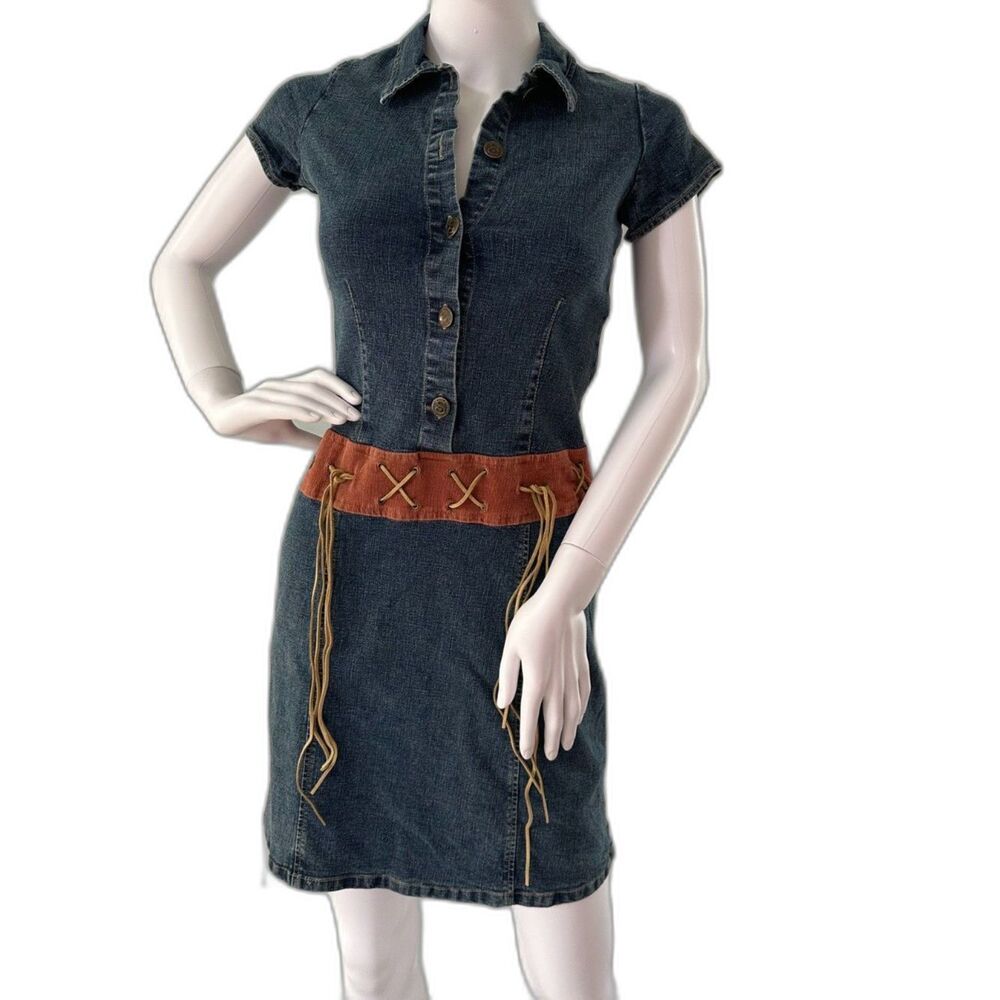 Vintage Y2k Speechless Western Mini Denim Jean Dress size Junior XS, Womens XXS